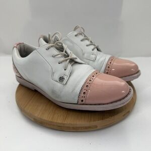 G/FORE Womens 7 Golf Shoes White Pink Leather Spiked Sneakers G4LS21EF04